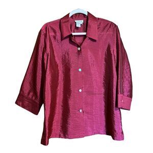 Coldwater Creek Top Womens 1X Burgundy Textured Button Up Blouse Shirt Ladies